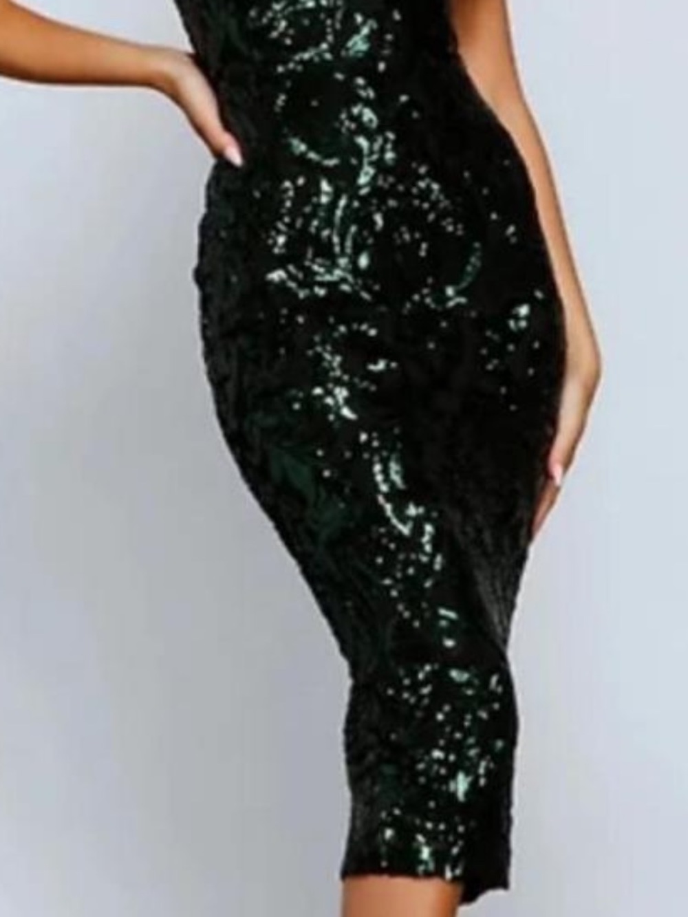 Sequined Bodycon Midi dress in Dark Green